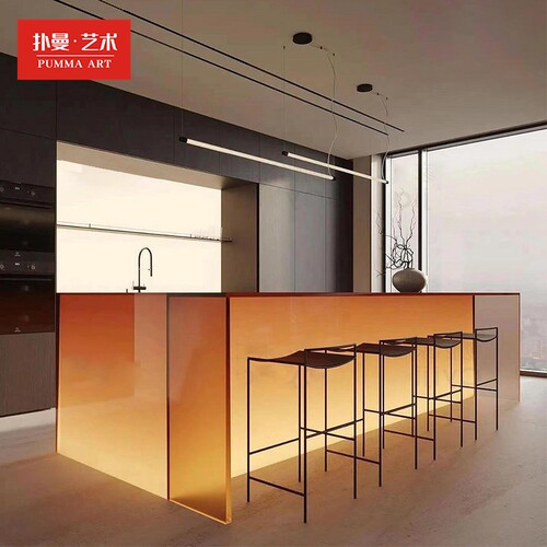 亚克力高端齐平款发光岛台餐桌一体别墅定制中户型带灯多功能吧台