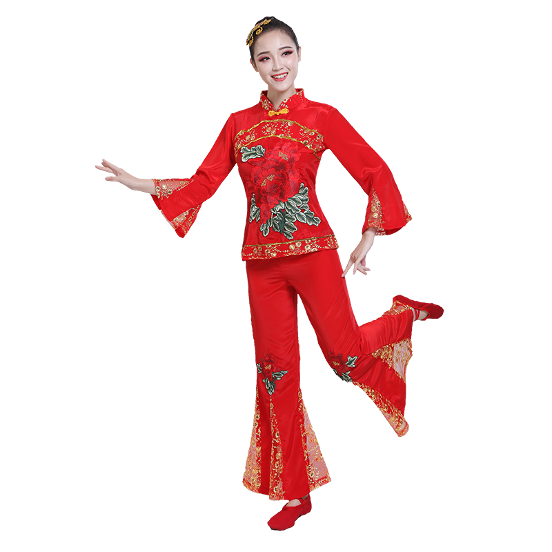 2024秧歌服装女新款中老年扇子舞民族舞蹈腰鼓服广场舞演出服套装