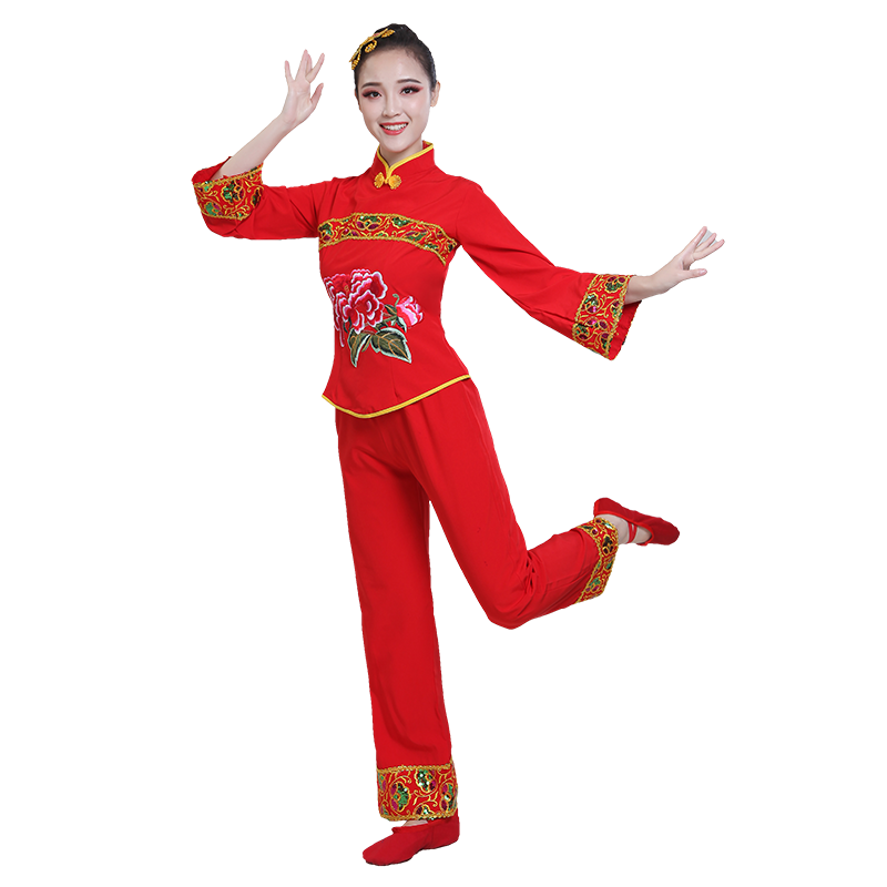 新款中老年秧歌服装演出服女成人广场舞民族舞蹈腰鼓舞扇子舞套装