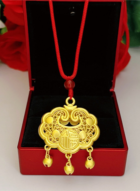 宝宝长命锁吊坠红绳项链男女儿童款精致百搭饰品礼物带铃铛可调节