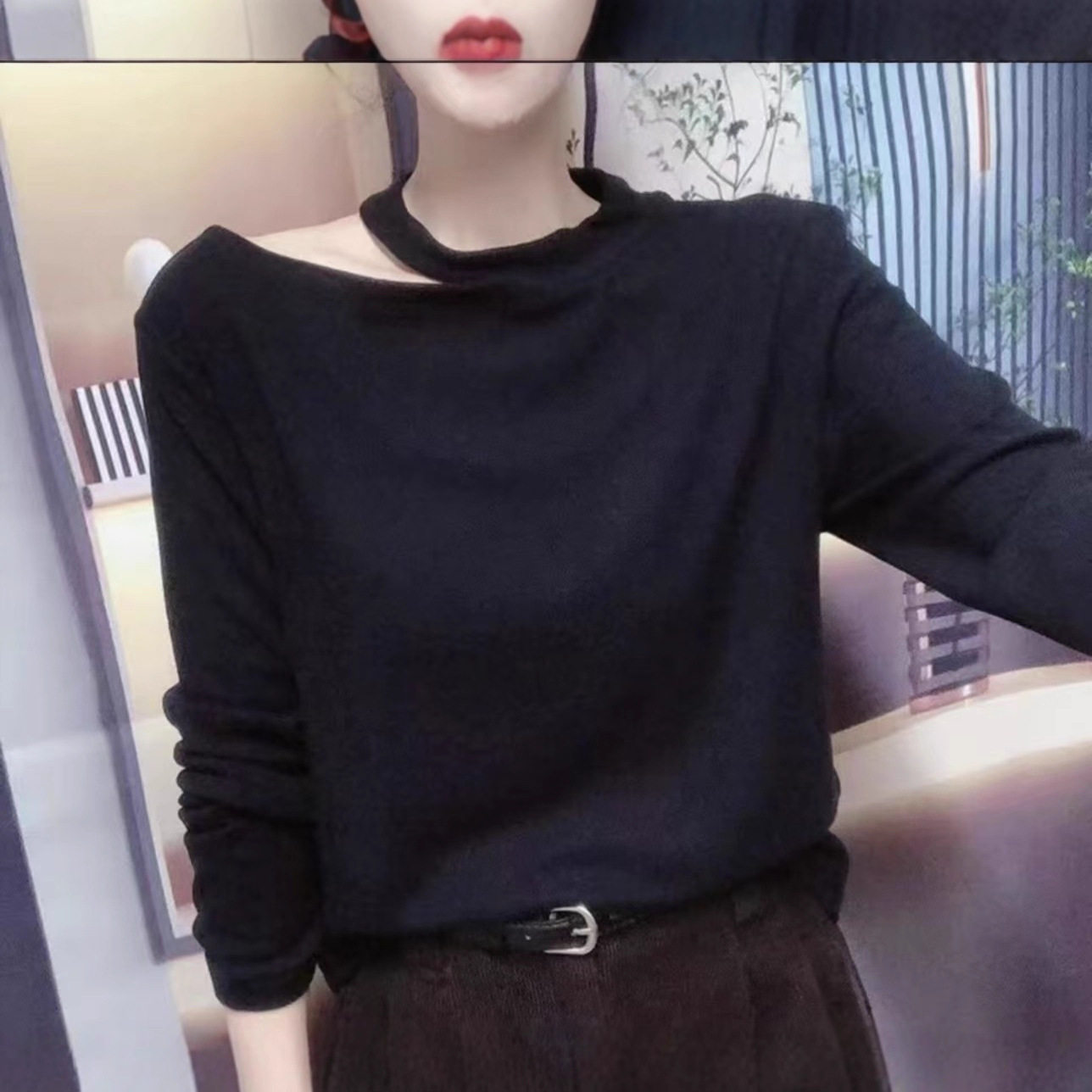 气质挂脖镂空露肩锁骨长袖T恤女2025早秋新款洋气小心机小衫上衣,孕妇装/孕产妇用品/营养,针织衫,淘宝优惠券,粉丝福利购,淘宝优惠卷