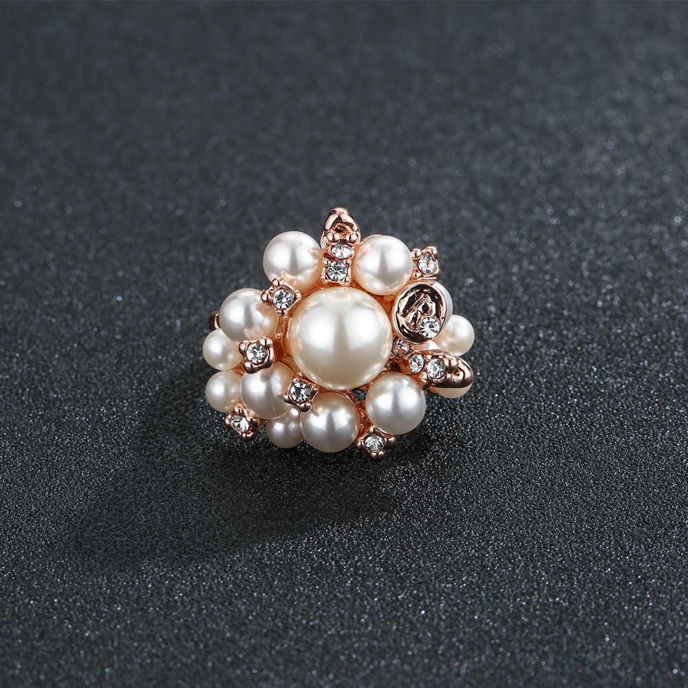 时尚韩版镀玫瑰金镶嵌珍珠戒指好看的食指指环饰