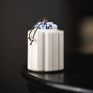 复古陶瓷茶叶罐小号密封罐条纹纹理便携收纳罐