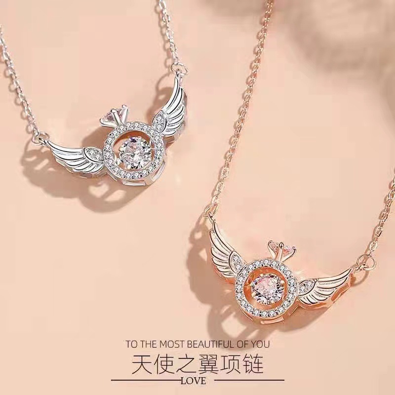 2024款纯银S925跳动的心翅膀仙女天使灵动项链小众设计感简约飞翼