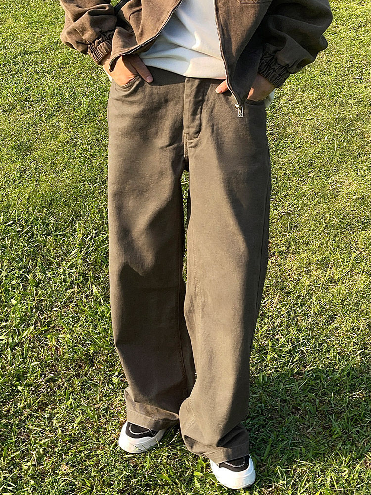 美拉德牛仔裤男秋冬款美式工装宽松直筒裤子男款黑色伐木加绒男裤