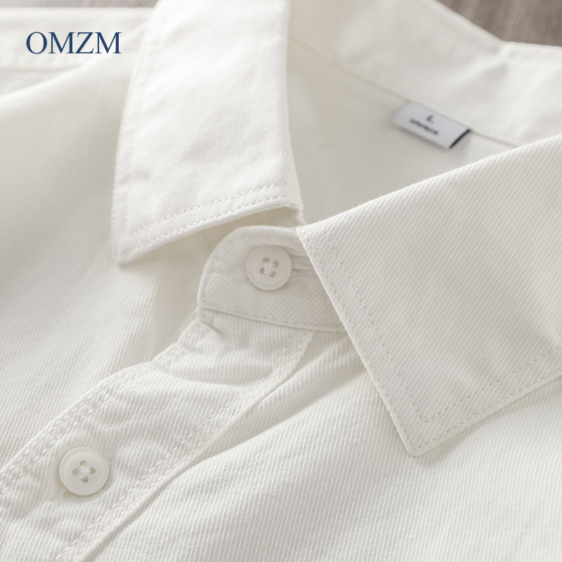 美式纯棉衬衫男长袖秋冬休闲外套复古高级感工装白色衬衣