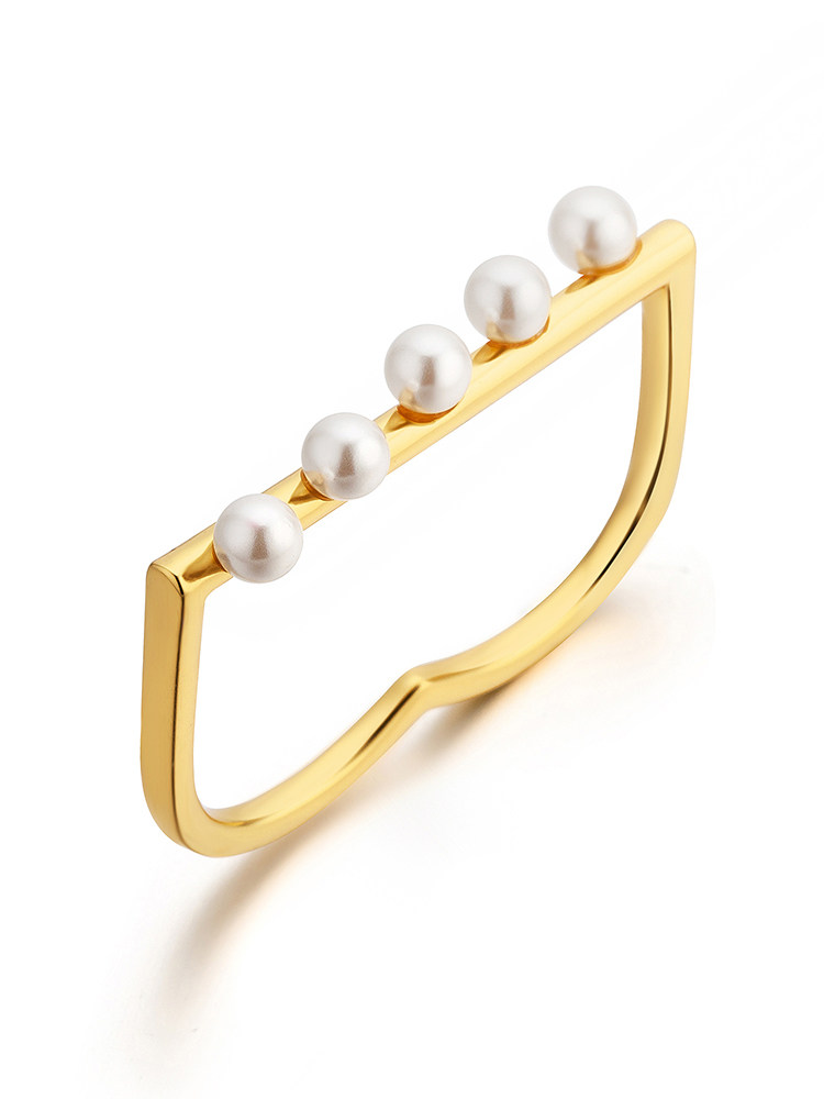 glam ever珍珠乐园系列 镀金 流线形两指仿珍珠戒指ins冷淡风戒指