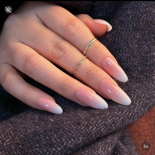 欧色粉色裸色法式渐变方型杏仁