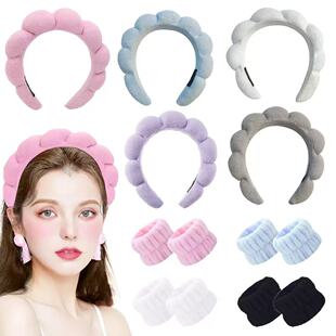 海绵云朵发箍高颅顶高级感毛巾布麻花女士洗脸手腕带头箍