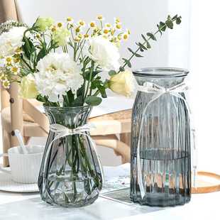特大号玻璃花瓶透明水养富贵竹百合花瓶客厅家用插摆件 两件套