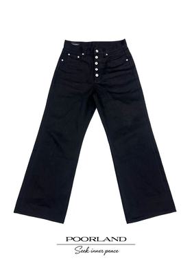 [黑蜡竹节原牛14.2oz]五连扣646版型微喇黑牛仔裤PoorlandDN1115