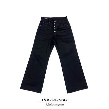[黑蜡竹节原牛14.2oz]五连扣646版型微喇黑牛仔裤PoorlandDN1115
