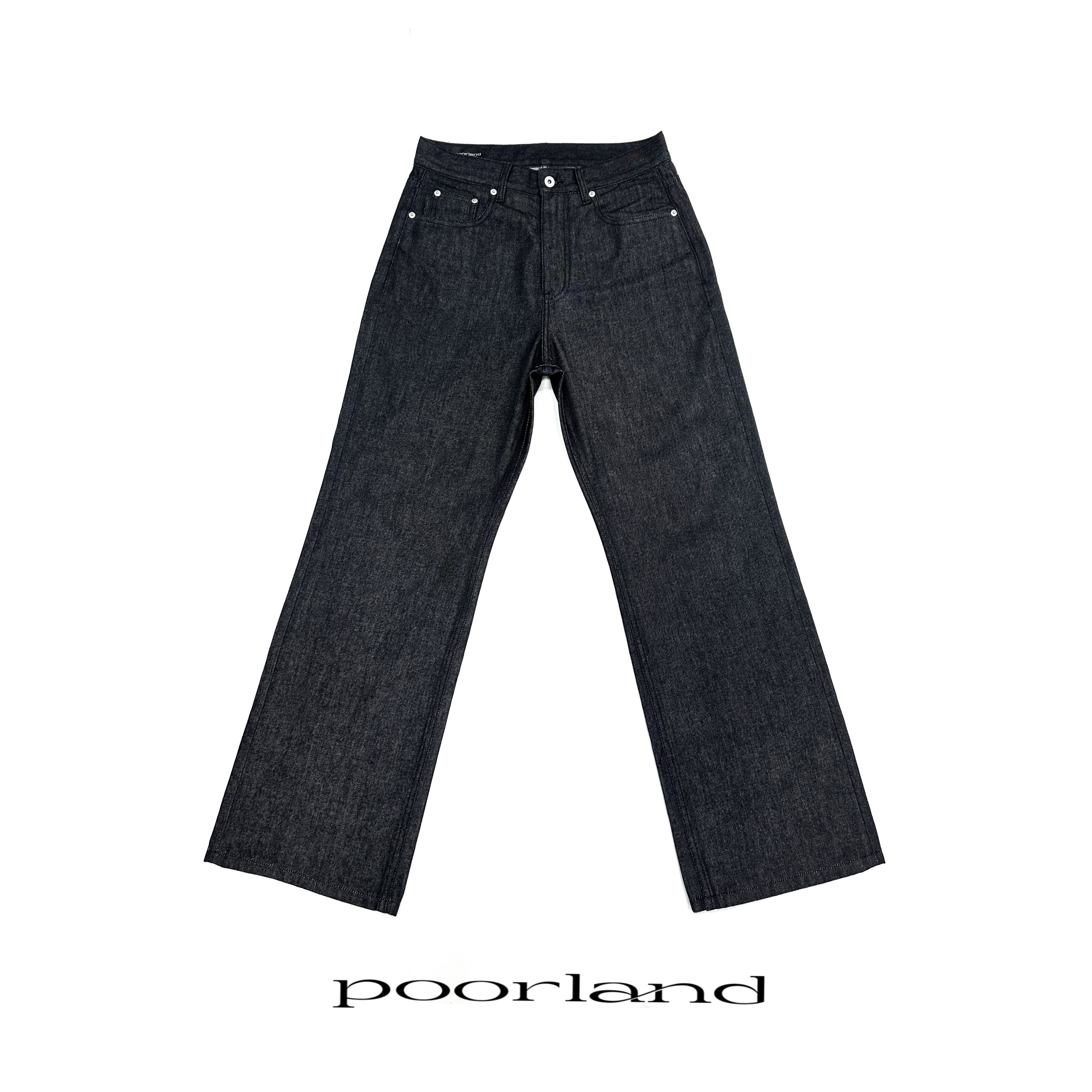 [美国康龙14.5oz原牛]硬挺A字直筒黑羽棉牛仔裤PoorlandDN1004