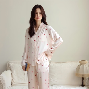 甜美真丝睡衣女长袖长裤两件套高级感桑蚕丝家居服礼盒装实用礼物