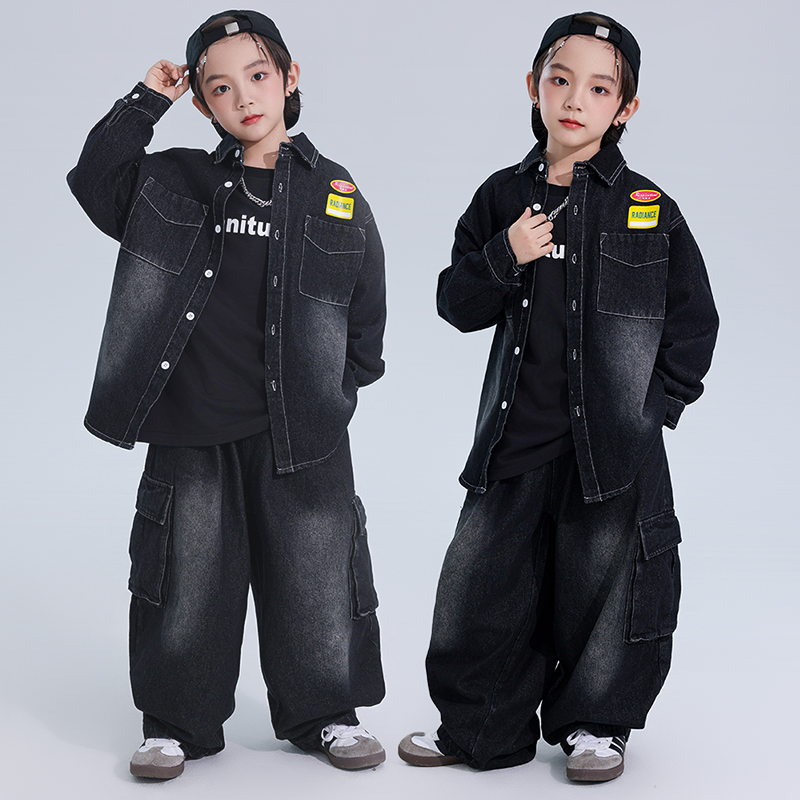 哈尼酷嘻哈童装潮牌街舞儿童潮服hiphop炸街牛仔套装男童街舞潮装