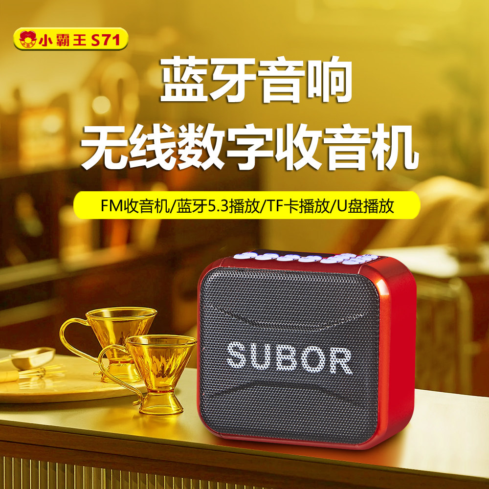 小霸王S71蓝牙音响无线收音机多功能FM播放器可插卡老人随身听