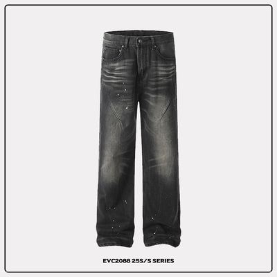 EVC美式复古猫须泼墨水洗牛仔裤