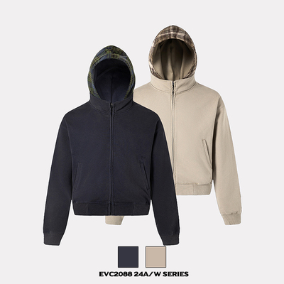 小众美式复古格子连帽卫衣