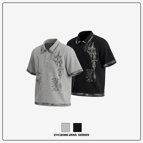 EVC哥特做旧刷漆印花Polo衫