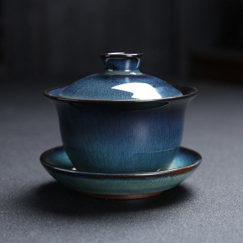 尚云品陶瓷天目蓝色釉陶瓷三才盖碗大号茶碗功夫茶具三才杯泡茶碗