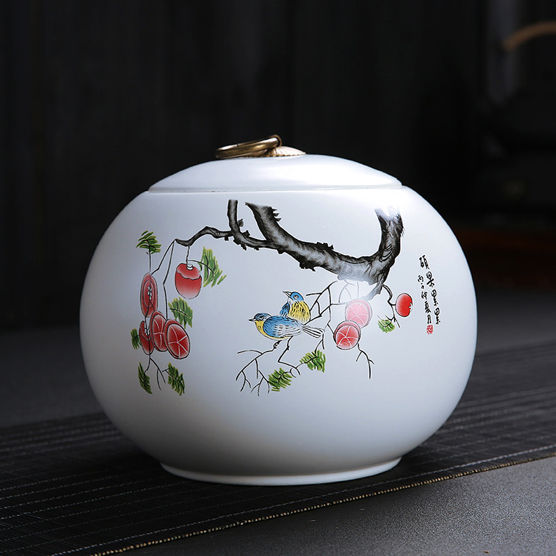 尚云品 定窑茶叶罐陶瓷密封存藏罐1斤装普洱大号包装盒糖果储物罐