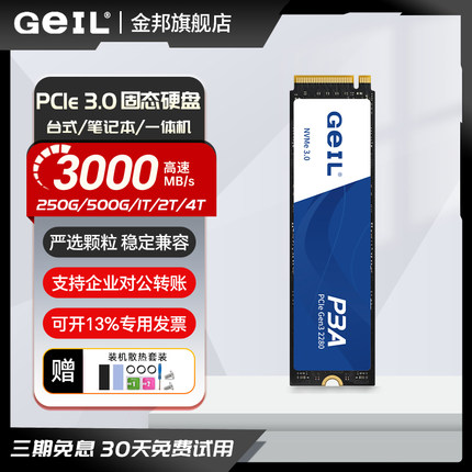 GeIL金邦P3A固态硬盘500G 1T 2TB台式机电脑SSD笔记本NVMEM2游戏