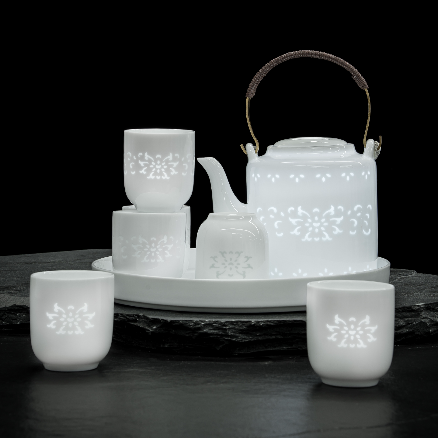 2026新中式水杯景德镇陶瓷茶具套装白色玲珑茶壶茶杯办公室高颜值