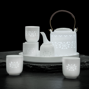 2026新中式水杯景德镇陶瓷茶具套装白色玲珑茶壶茶杯办公室高颜值