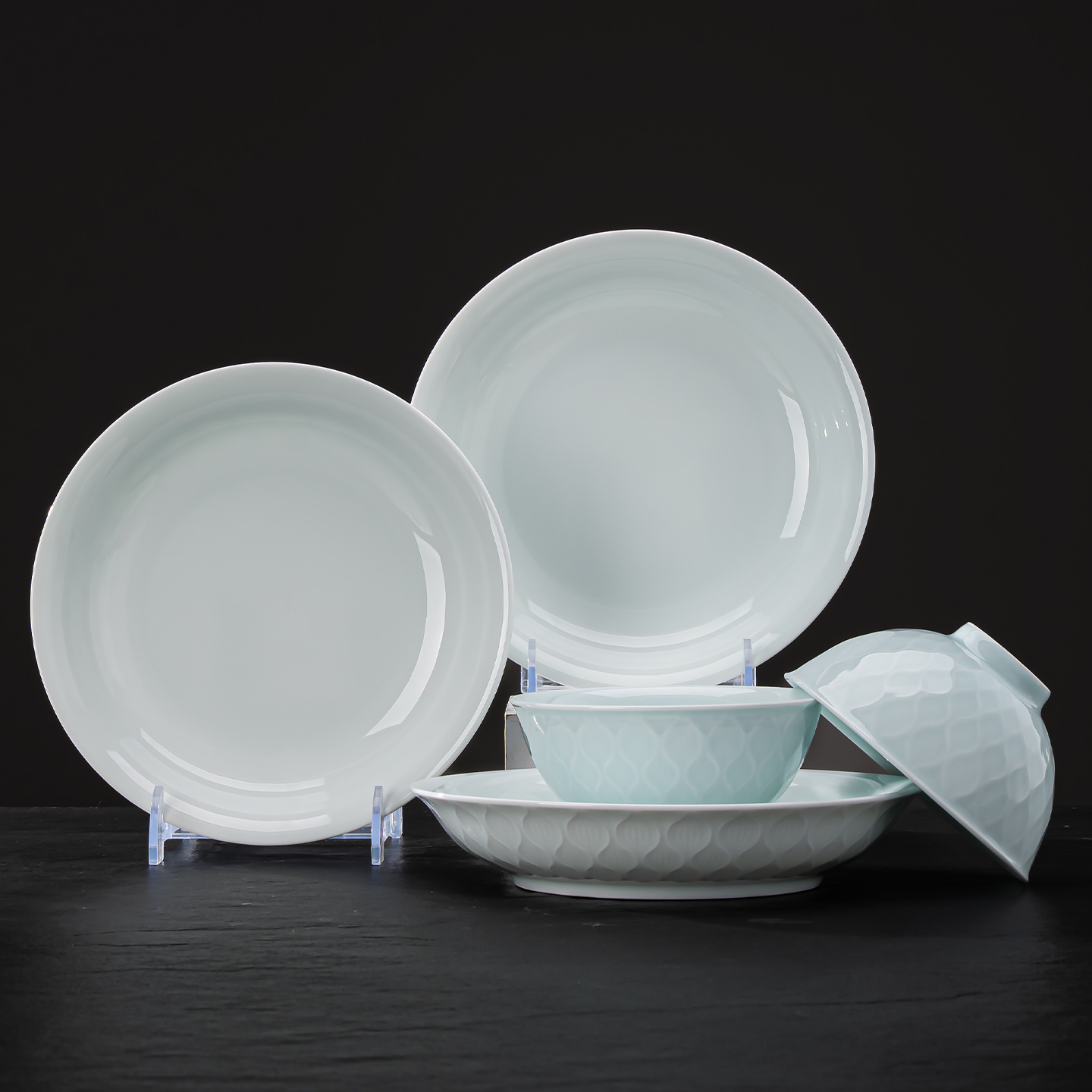 餐具高白瓷家用青釉瓷碗碟套装