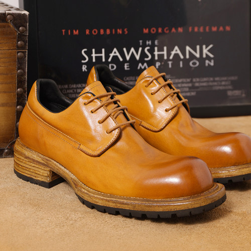 水洗马皮商务休闲德比鞋固特异鞋