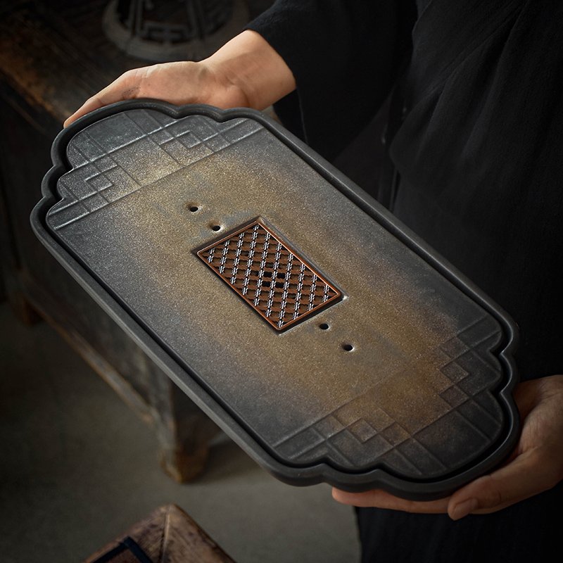 陶瓷鎏金窑变仿古储水式茶托盘