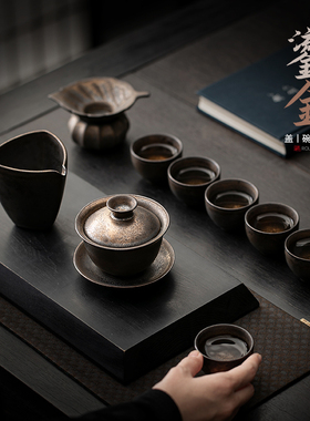 陶瓷复古功夫茶具套装家用办公会客泡茶盖碗茶杯2024新款茶具礼盒