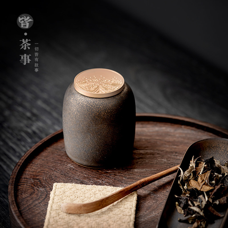 粗陶茶叶罐中式陶瓷密封罐茶叶仓小号便携式储物罐迷你存茶罐定制