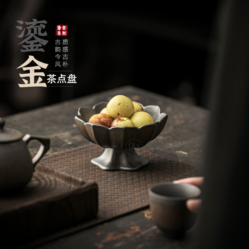 复古陶瓷高足莲花水果盘果盆客厅茶几家用零食摆放碟高颜值点心盘