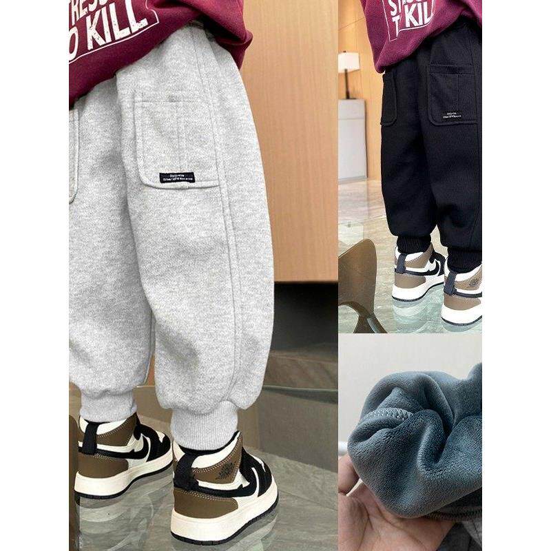 男童加绒裤子秋冬装儿童宝宝小童休闲裤幼儿园卫裤时尚薄绒一体绒