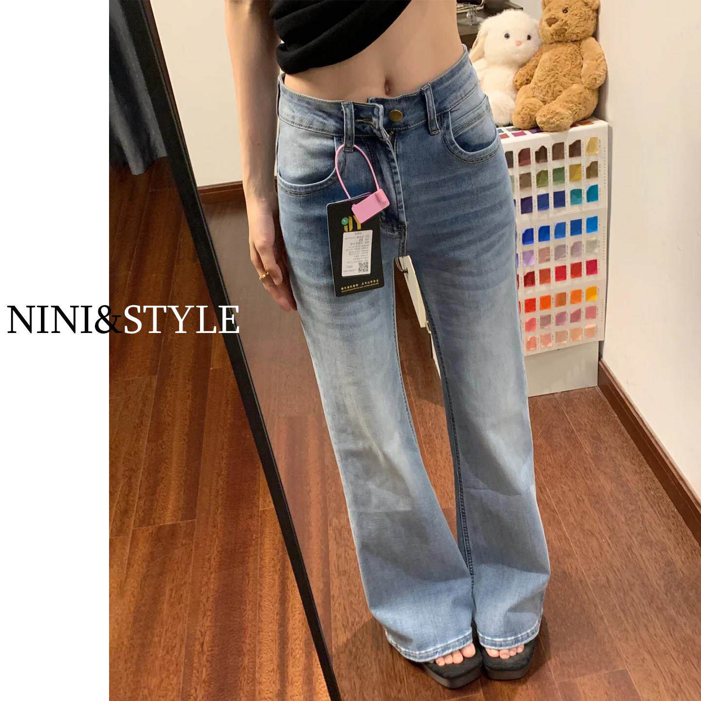 浅蓝色微喇牛仔裤女2025秋季新款低腰显瘦小个子不贴腿宽松喇叭裤