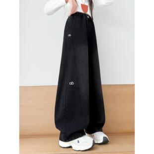 女童加绒牛仔裤一体绒12岁女大童刺绣酷飒弯刀裤儿童裤子冬季加厚