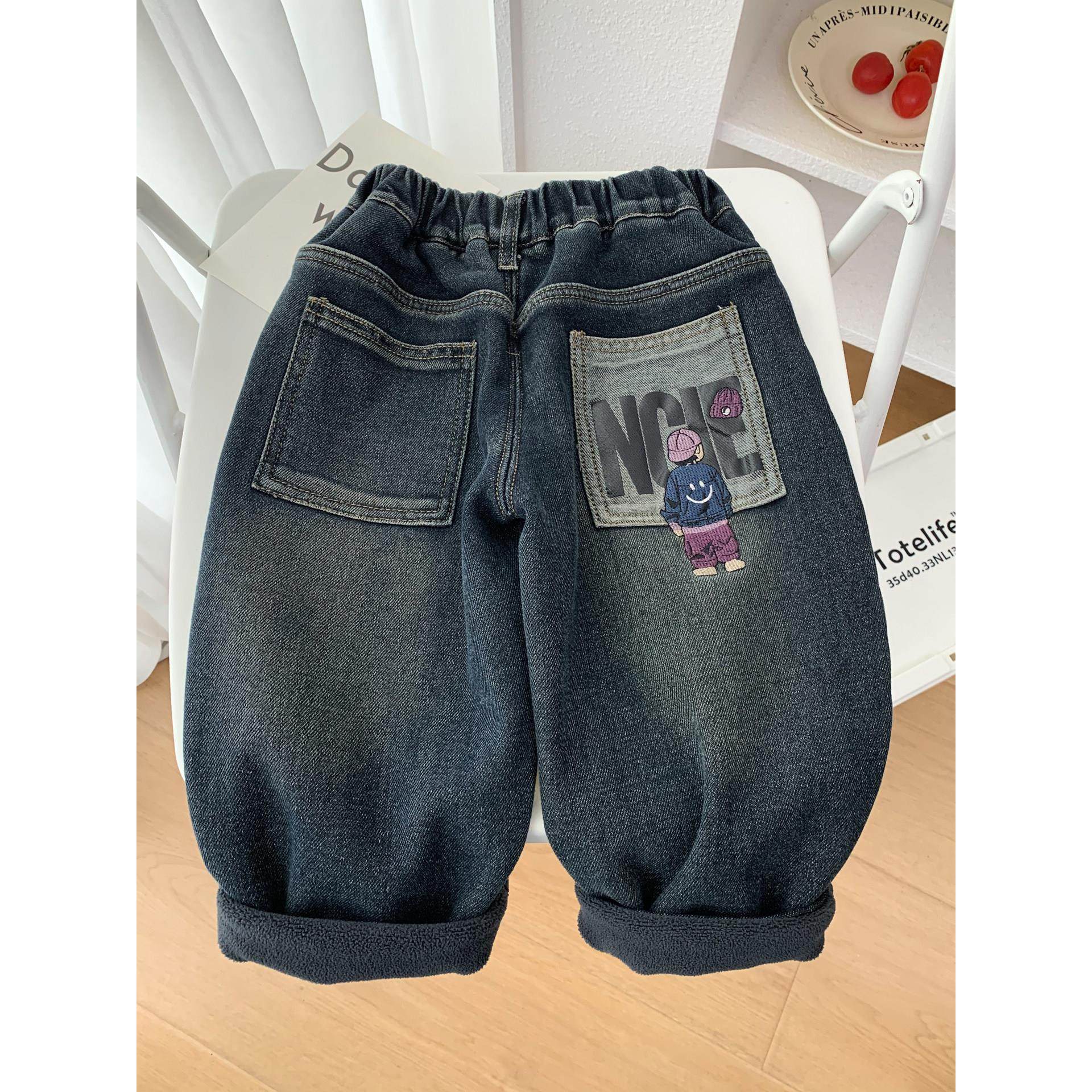 男童加绒牛仔裤2025辛苦儿童韩版冬装加厚裤子中小童保暖直筒弹力