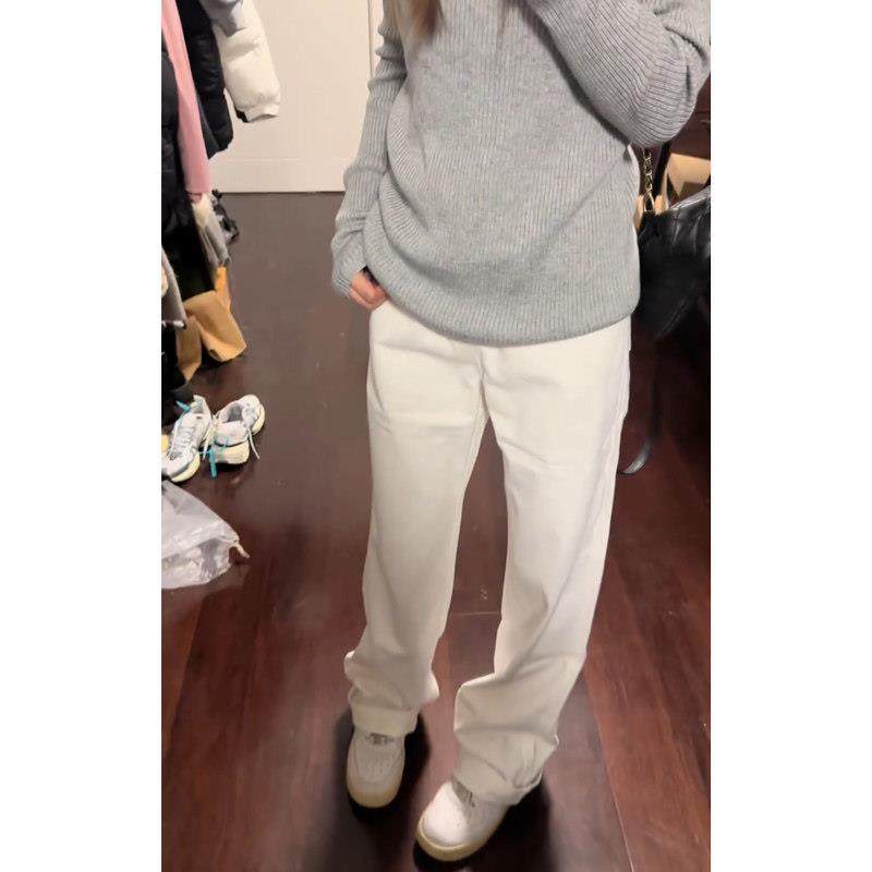 高个子加长白色牛仔裤女春秋新款长裤黑色直筒裤裤子阔腿裤女裤梨