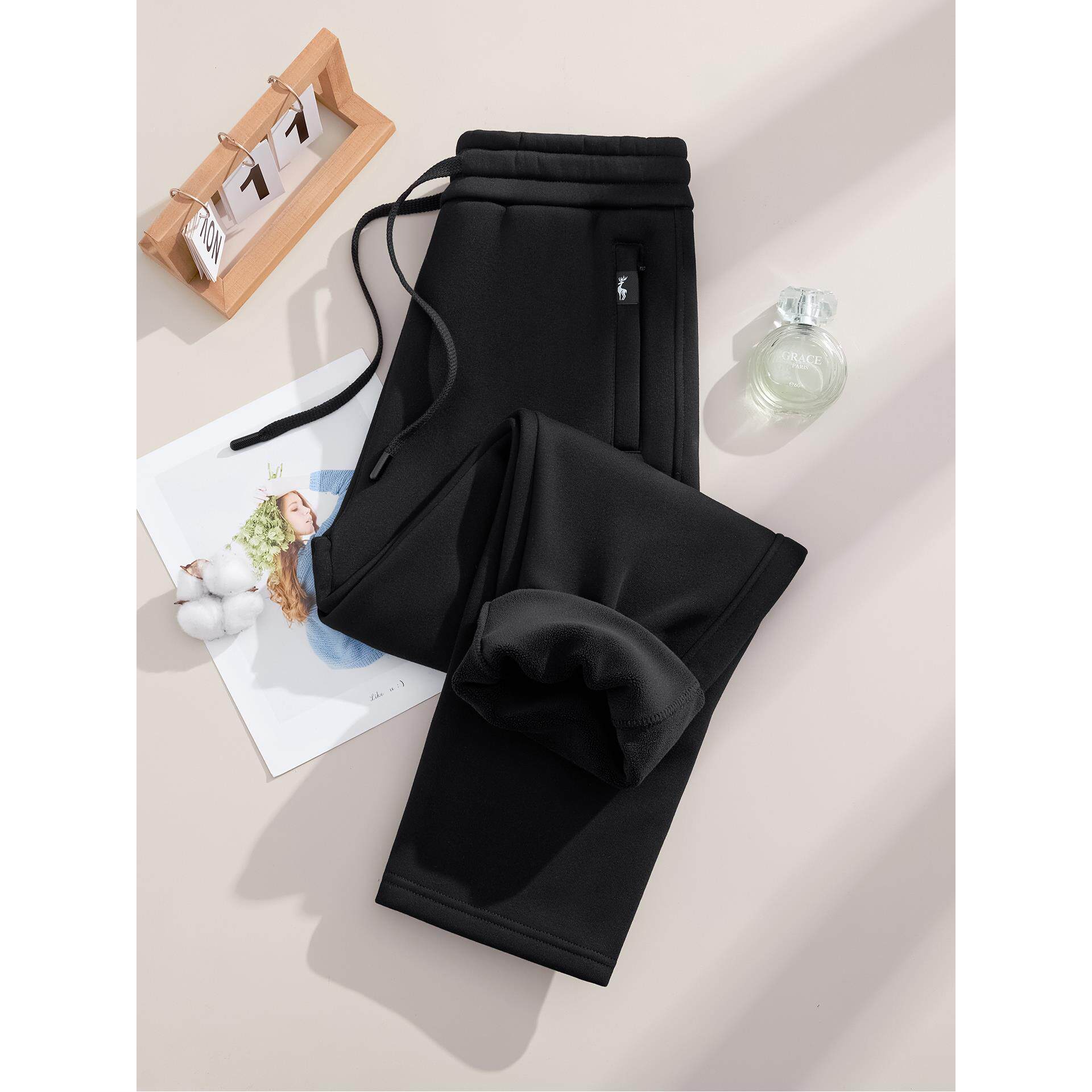 重磅520g超柔奥粒绒冬季加绒加厚运动直筒裤女大码宽松保暖休闲裤