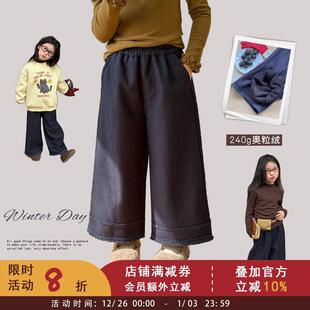 冬季女童加厚保暖牛仔裤中大儿童个性花边加绒休闲直筒裤潮