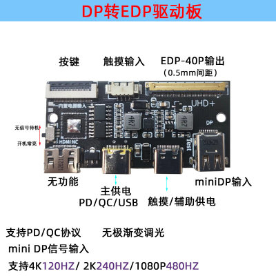 4K 120HZ DP转EDP驱动板2K144HZ 165HZ 240HZ便携显示器笔记本DIY