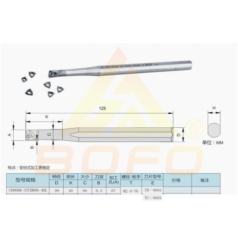 钨钢变径内孔刀杆 C0806K/C0807K/C1007K/C1008K -STUBR06图片