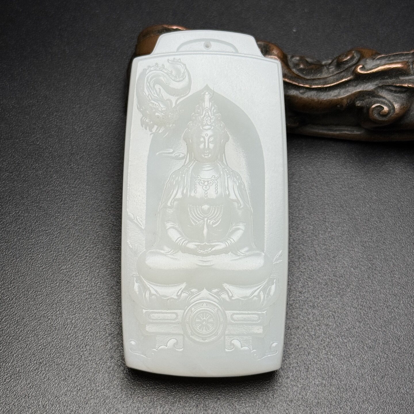 和田白玉苏工精雕御龙观音挂坠