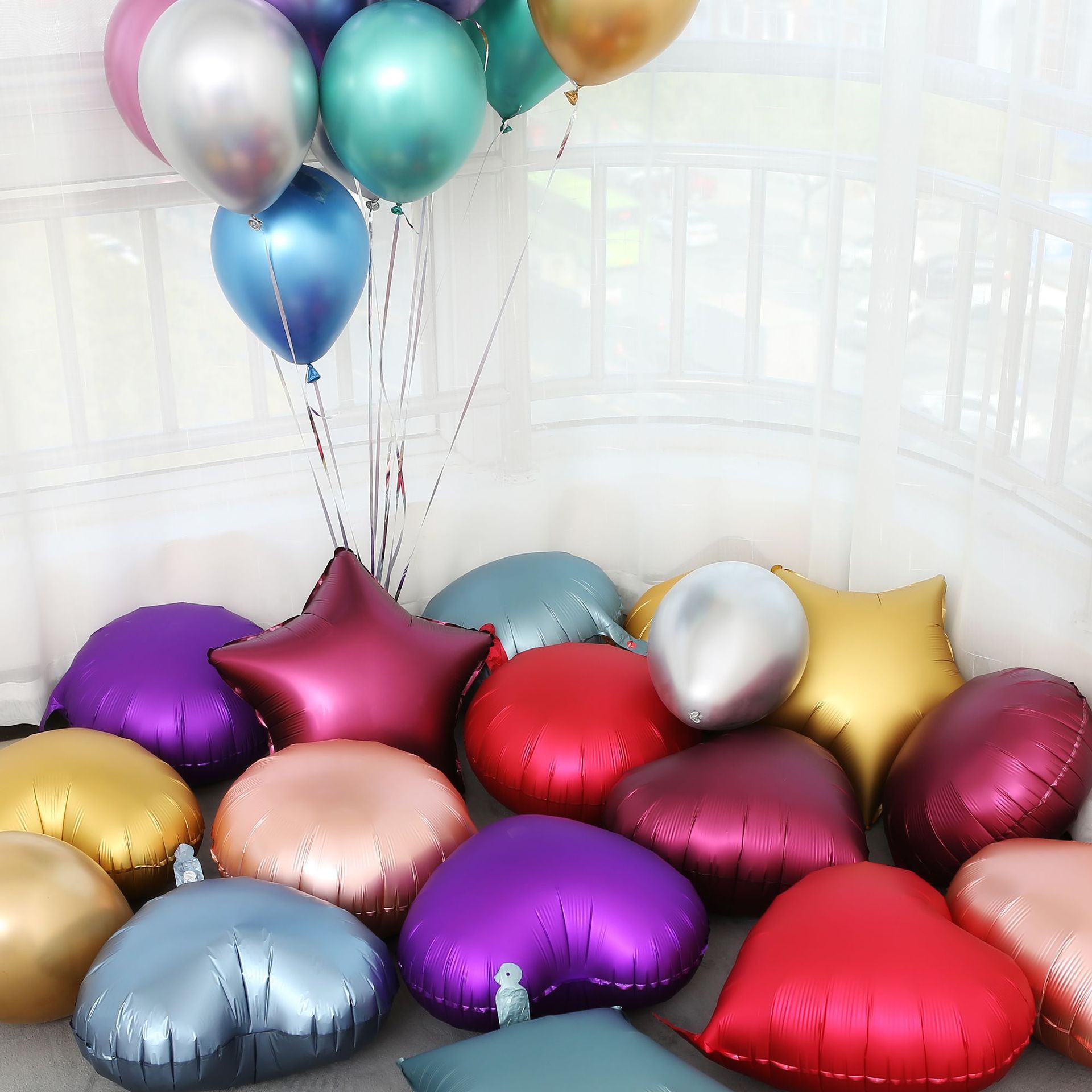 18英寸桃心圆形五角星金属气球磨砂爱心铝膜气球婚庆派对生日装饰