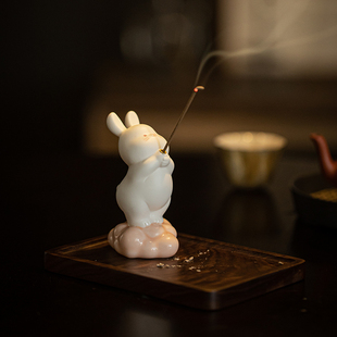 久造创意陶瓷线香香插可爱兔子小香炉香座家用室内茶道香薰炉摆件