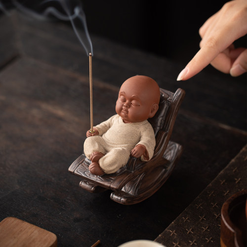 禅意紫砂小和尚茶宠摆件