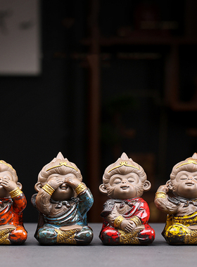 久造创意陶瓷四不猴猴子家居摆件客厅办公室装饰品孙悟空不说不听