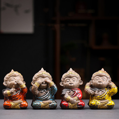 久造禅意紫砂四不猴装饰品摆件