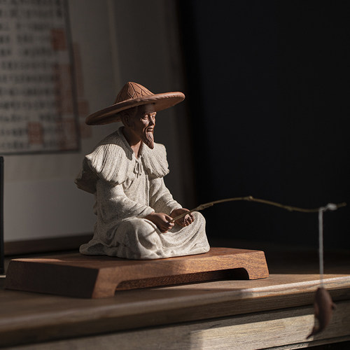 久造陶瓷禅意姜太公钓鱼摆件